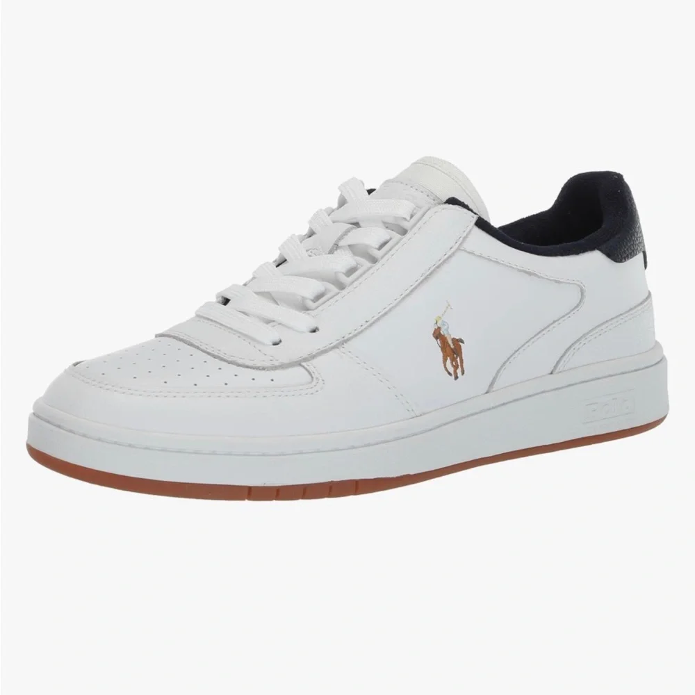Polo Ralph Lauren Court white & blue Leather Low-Top Trainer Sz 14 Men Unisex